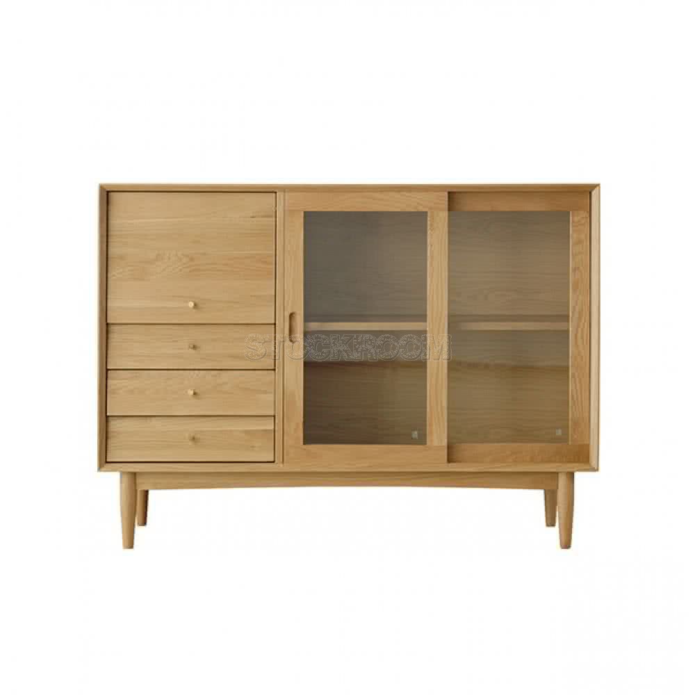 Bakbo Solid Oak wood Sideboard with drawers and Glass Door