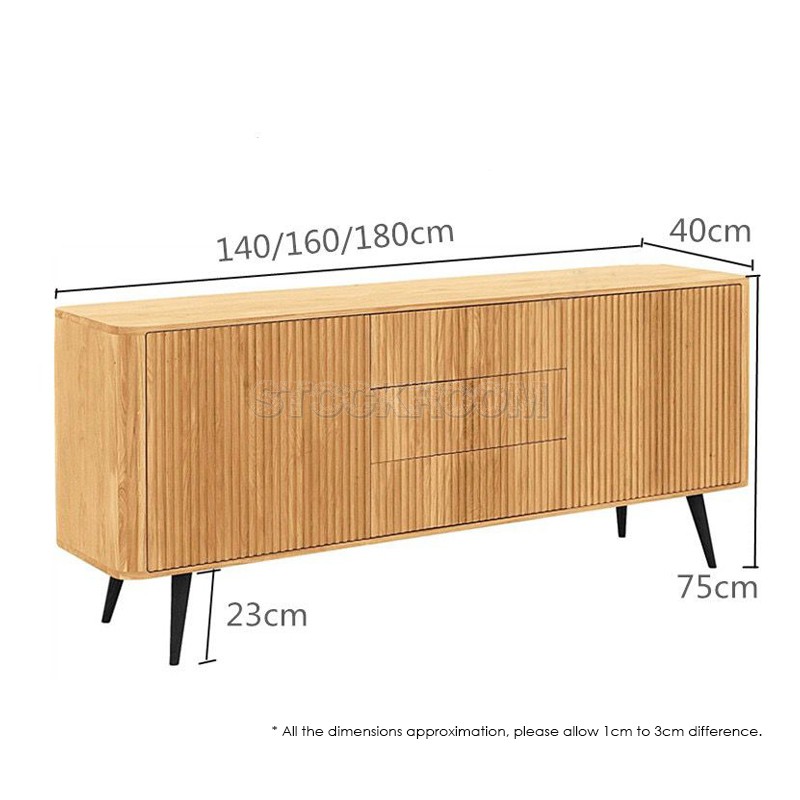 Mecca Solid Oak Wood 2 doors Sideboard with 3 drawers