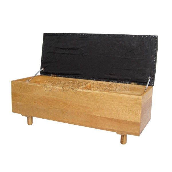 Mirella Upholstered Solid Oak Wood Storage Bench and Ottoman