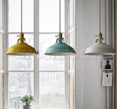 Modern Vintage Industrial Retro Loft Pendant Light in Pastel Colours 