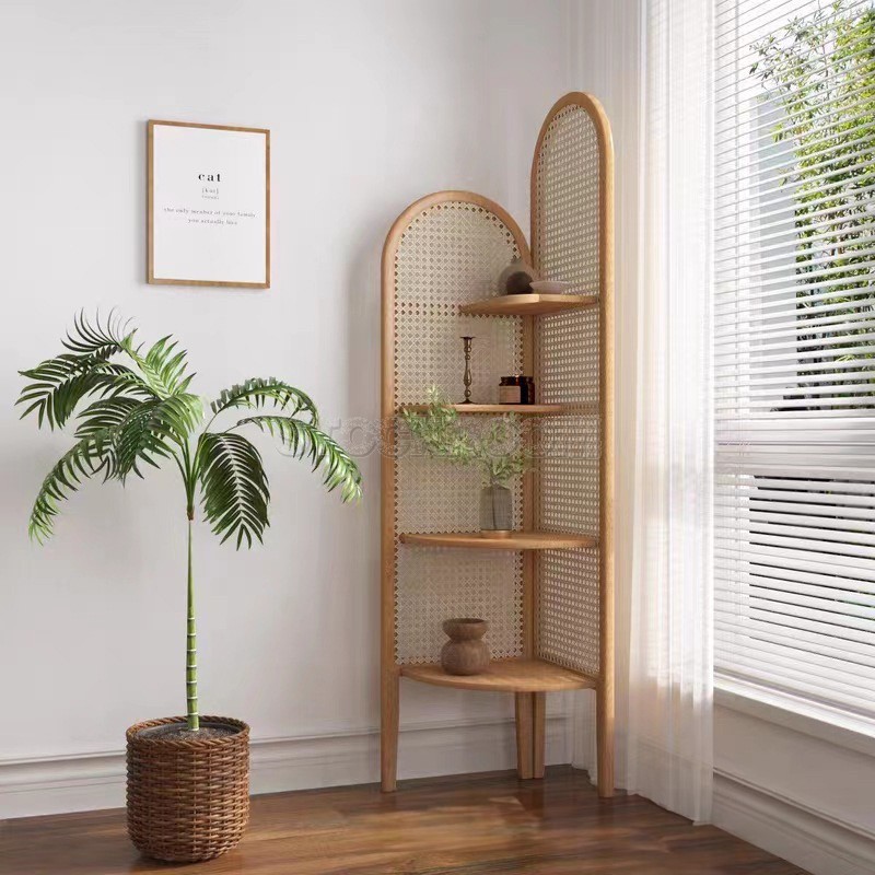 Nassau Contemporary Woven Cane Corner Shelf