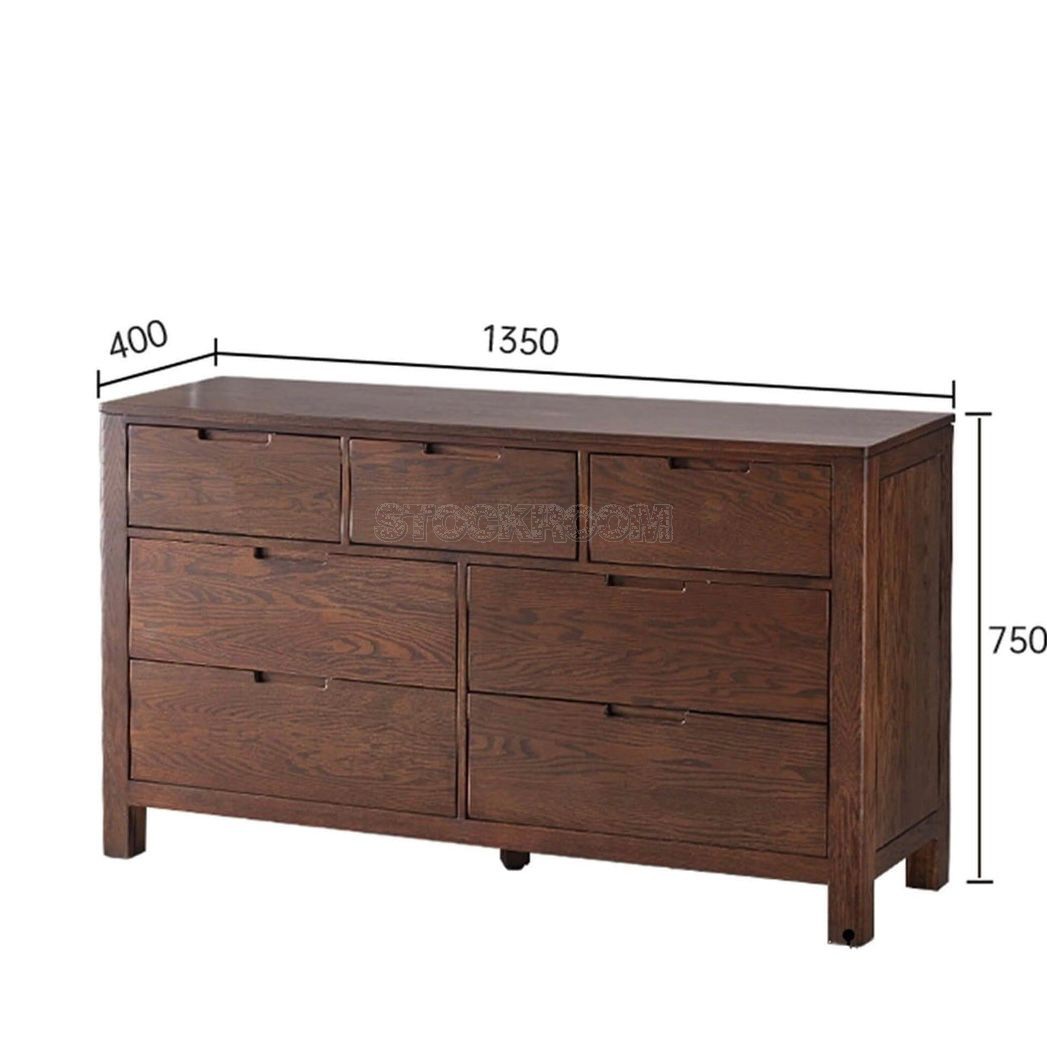 Natham Solid Oak Wood 7 Drawers Cabinet