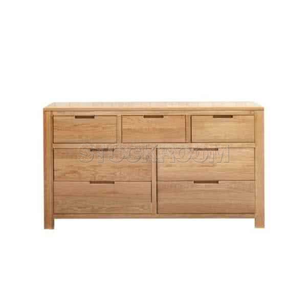 Natham Solid Oak Wood 7 Drawers Cabinet