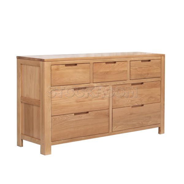 Natham Solid Oak Wood 7 Drawers Cabinet