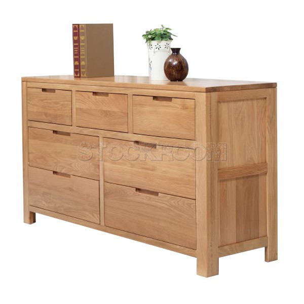 Natham Solid Oak Wood 7 Drawers Cabinet