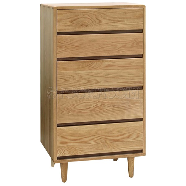 Nordic 5 drawers Solid Oak Wooden Chest