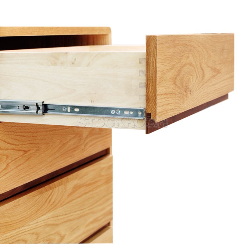 Nordic 5 drawers Solid Oak Wooden Chest