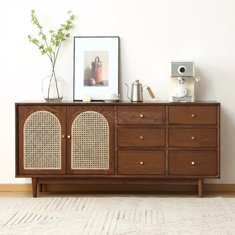 Quinn Solid Oak Wood 2 doors Sideboard with 6 drawers