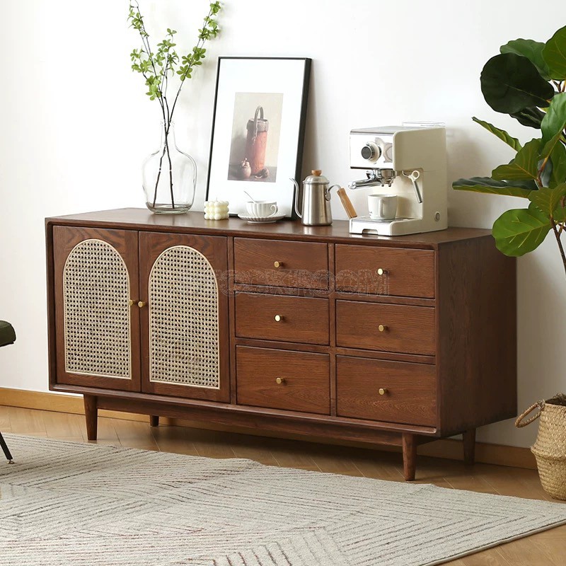 Quinn Solid Oak Wood 2 doors Sideboard with 6 drawers