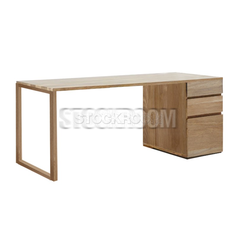 Rayford Solid Oak Wood Working Desk With Drawers