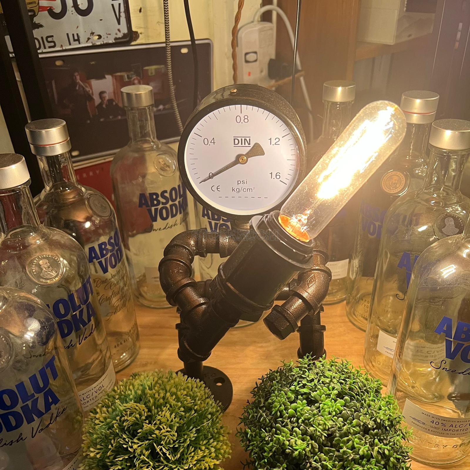 Retro Steam Punk Robot Lamp with a Water Meter