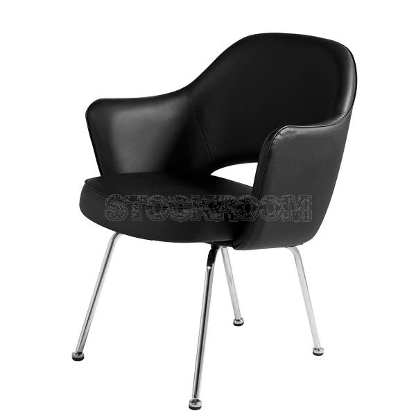 Eero Saarinen Style Executive Leather Armchair With Metal Leg