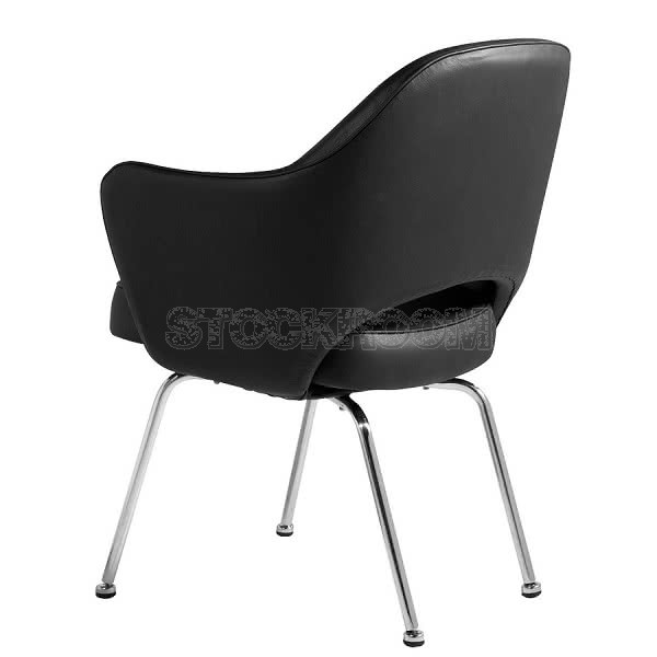 Eero Saarinen Style Executive Leather Armchair With Metal Leg