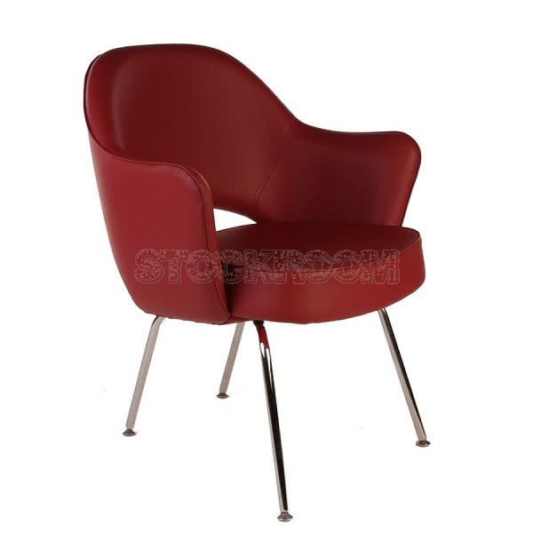 Eero Saarinen Style Executive Leather Armchair With Metal Leg