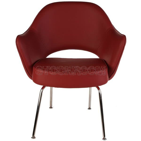 Eero Saarinen Style Executive Leather Armchair With Metal Leg