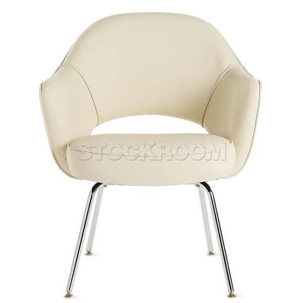 Eero Saarinen Style Executive Leather Armchair With Metal Leg