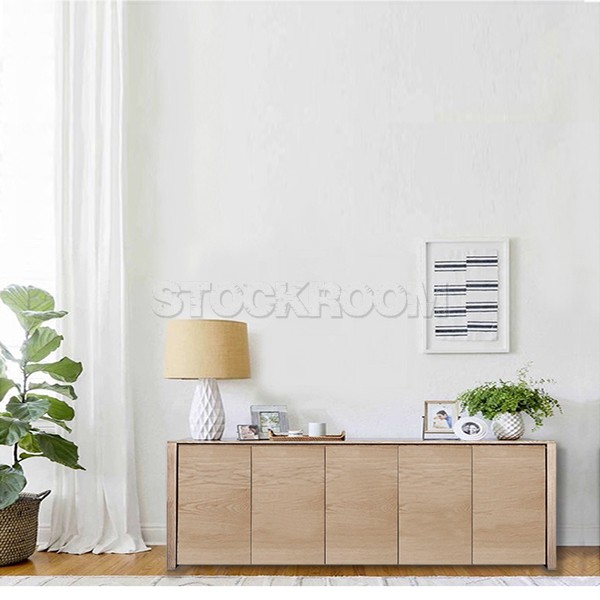 Savanna Solid Oak Wood Sideboard with 5 doors