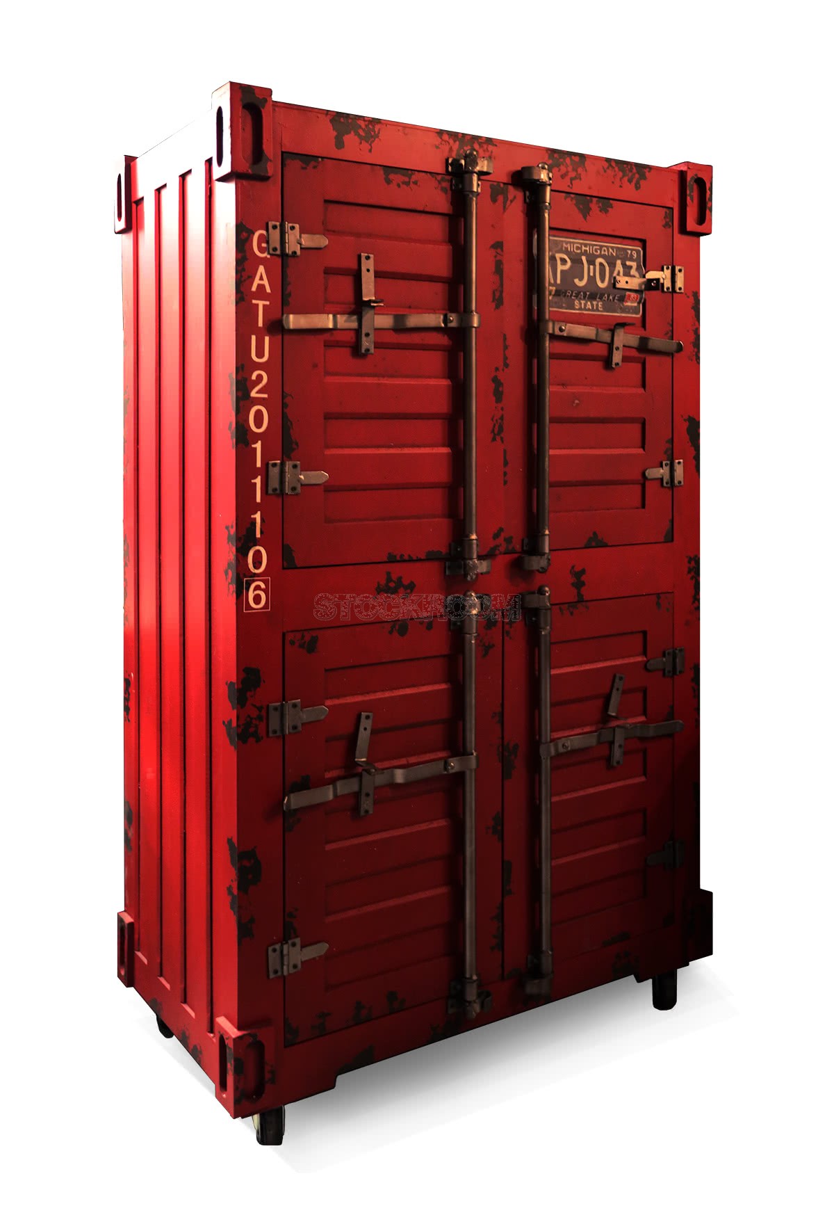Industrial Style Metal Red Wooden Cabinet