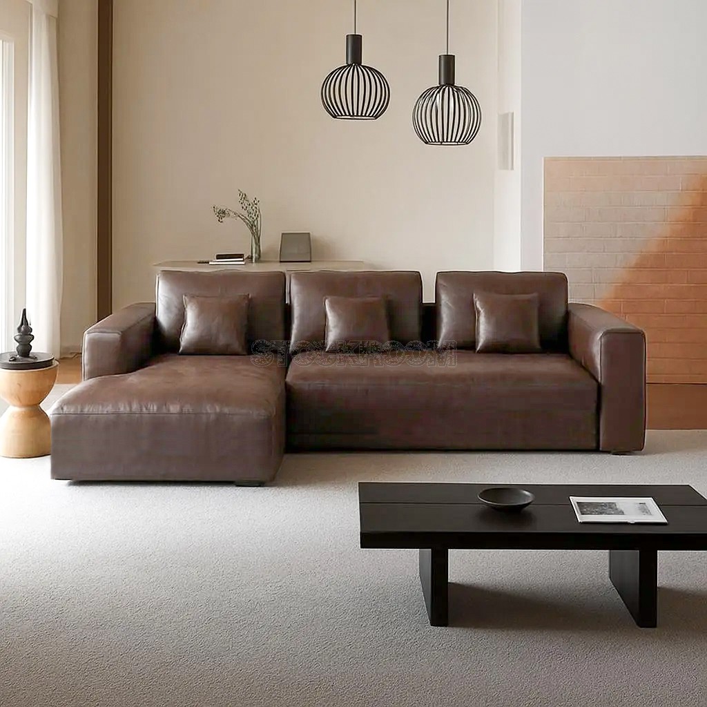 Selena Leather Feather Down Sofa - L Shape / Sectional Sofa