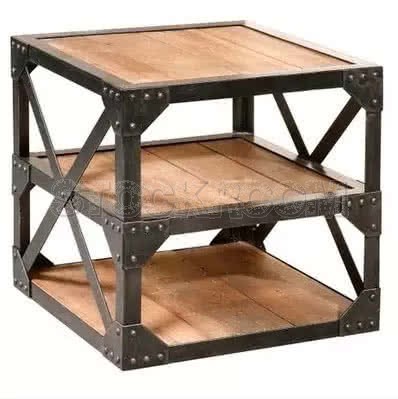 Mattias Industrial Style Side Table with storage