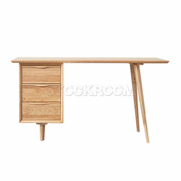 Sindri Solid Oak Wood Desk with 3 Drawers