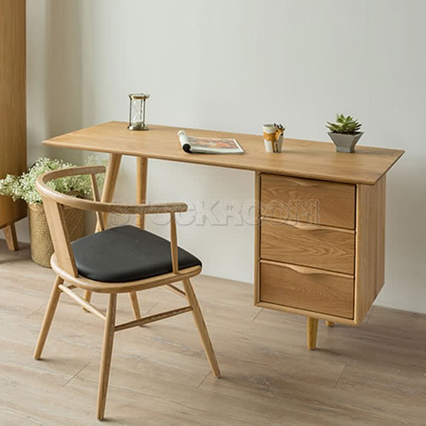 Sindri Solid Oak Wood Desk with 3 Drawers