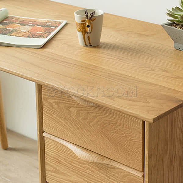 Sindri Solid Oak Wood Desk with 3 Drawers