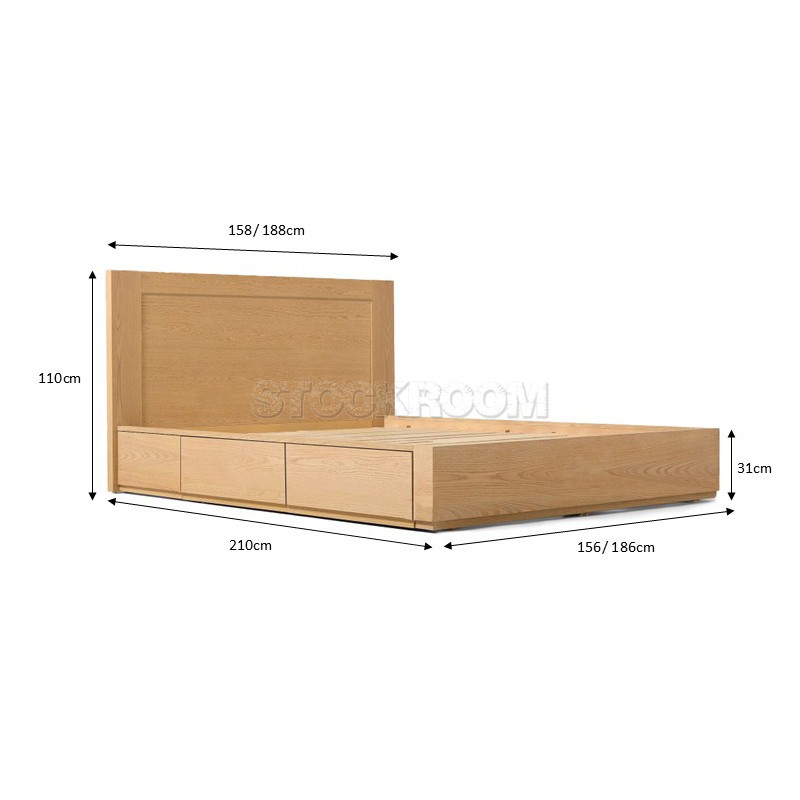 Bexley Solid Oak Wood Storage Bed With Drawers