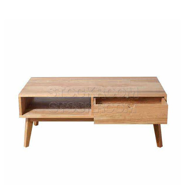 Stefan Solid Oak Wood Coffee Table with Drawer