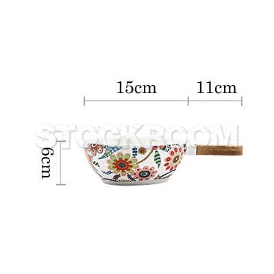 STOCKROOM Ceramic Floral Printed Bowl - Wooden Handle