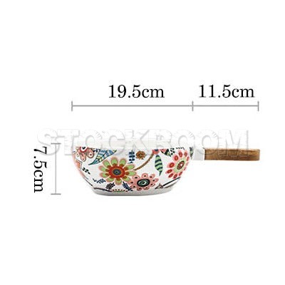 STOCKROOM Ceramic Floral Printed Bowl - Wooden Handle