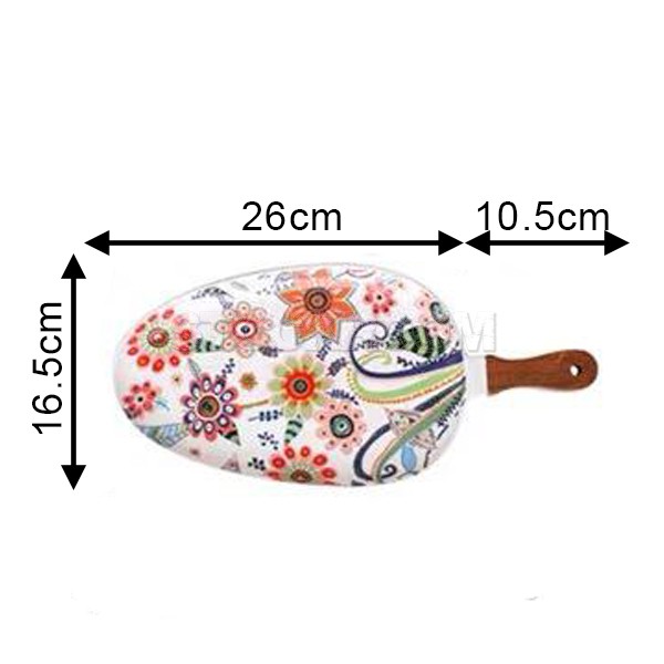 STOCKROOM Ceramic Floral Printed Plate - Wooden Handle Drip Platter