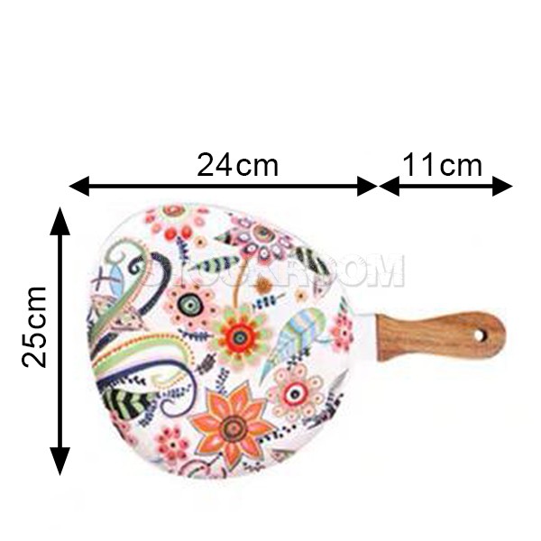 STOCKROOM Ceramic Floral Printed Plate - Wooden Handle Drip Platter