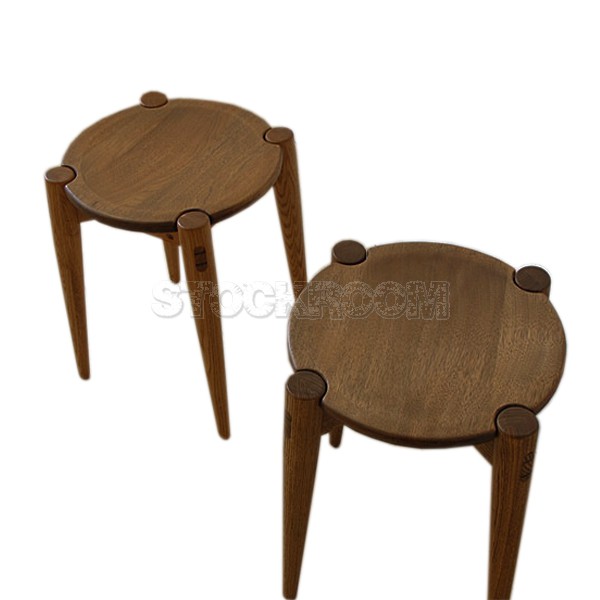 Terance Solid Oak Wood Round Stool