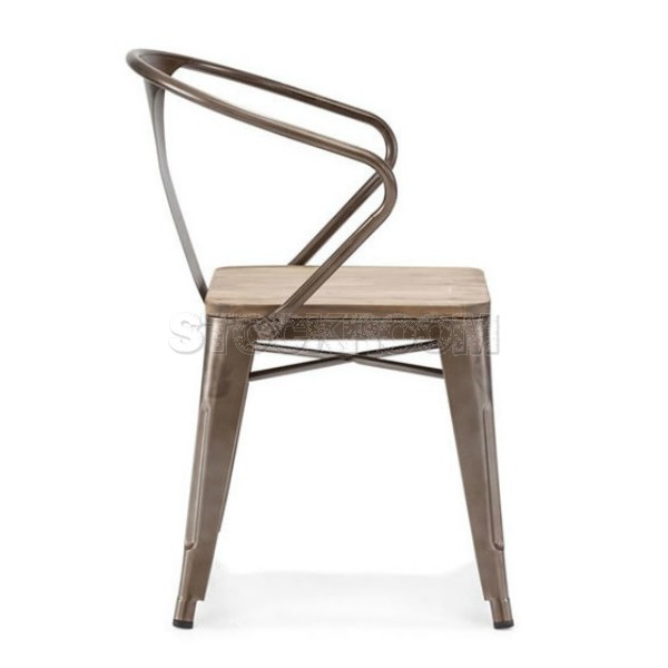 Xavier Pauchard Tolix Style Armchair - Elm Wood - Stackable Chair