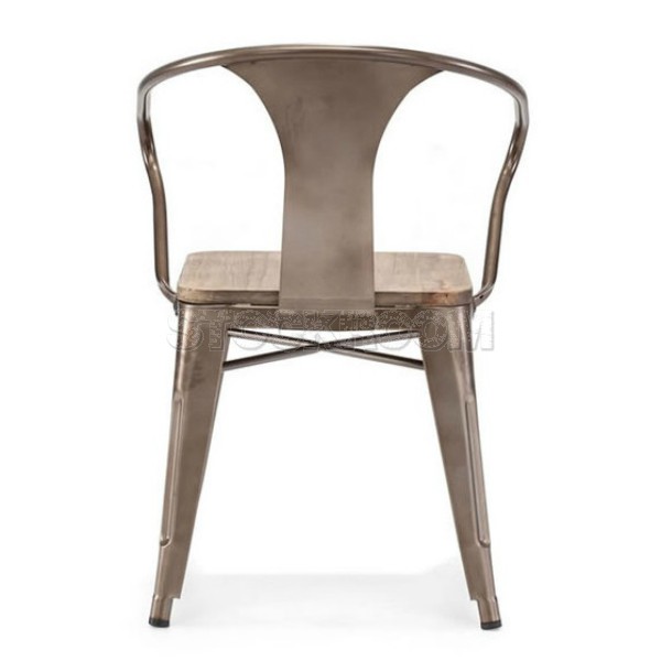 Xavier Pauchard Tolix Style Armchair - Elm Wood - Stackable Chair