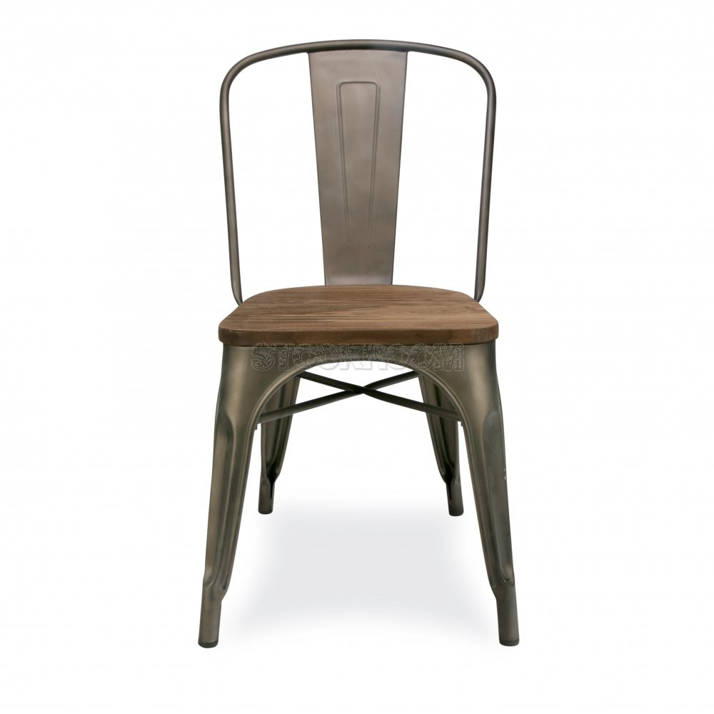 Xavier Pauchard Tolix Style Chair with Elm Seat - Stackable Dining Chair