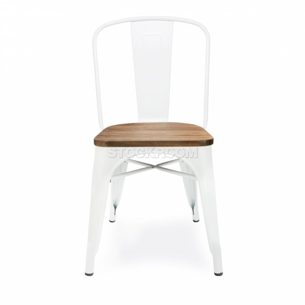 Xavier Pauchard Tolix Style Chair with Elm Seat - Stackable Dining Chair