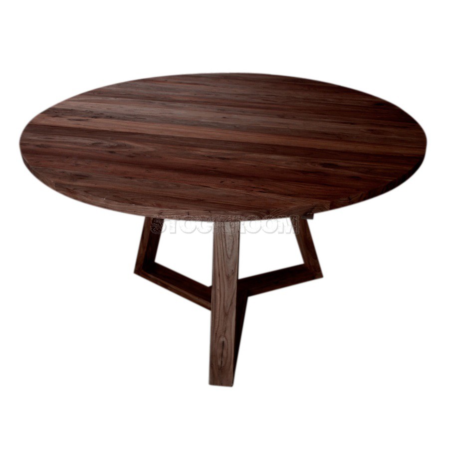 Tripod Solid Recycled Elm Wood Round Dining Table