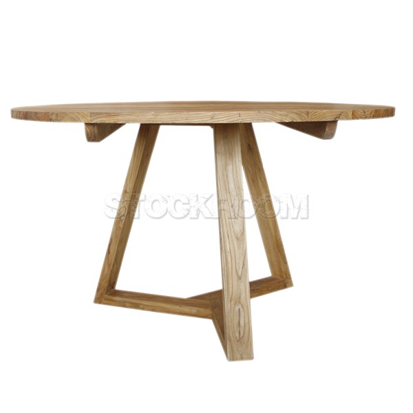 Tripod Solid Recycled Elm Wood Round Dining Table