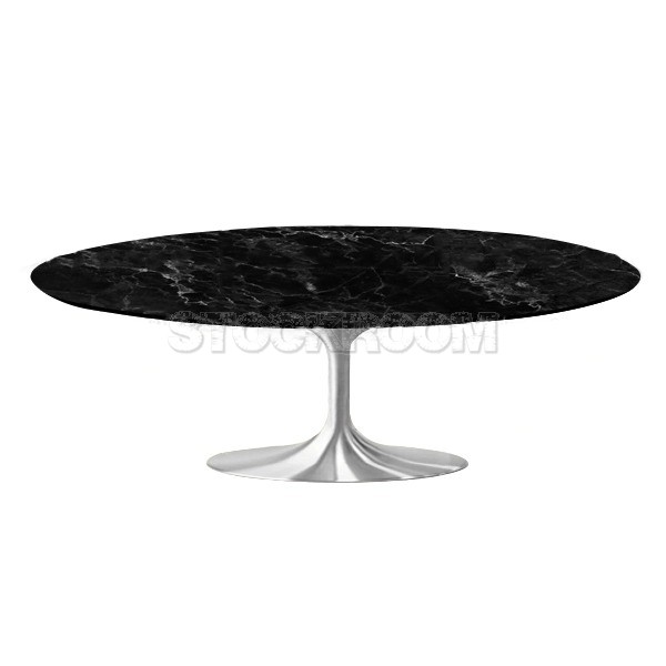 Tulip Style Oval Coffee Table With Silver Base - Marble