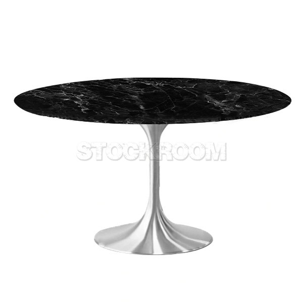 Eero Saarinen Tulip Style Dining Table with Silver Base - Marble