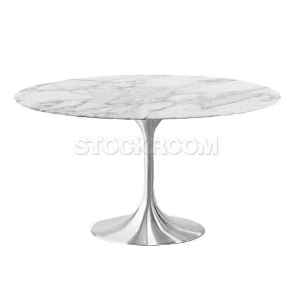 Eero Saarinen Tulip Style Dining Table with Silver Base - Marble