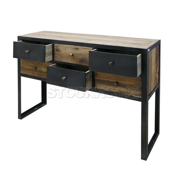 Urban Loft Metal Iron Solid Wood Industrial With 6 Drawers