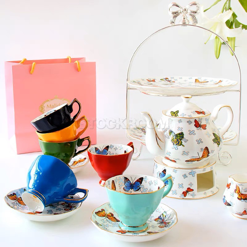 Victoria Style Cup Set With Butterfly Print