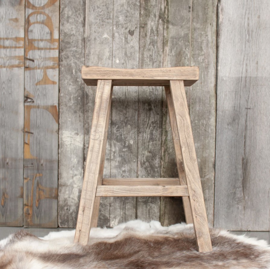 Vintage Rustic Wooden Bar Stool