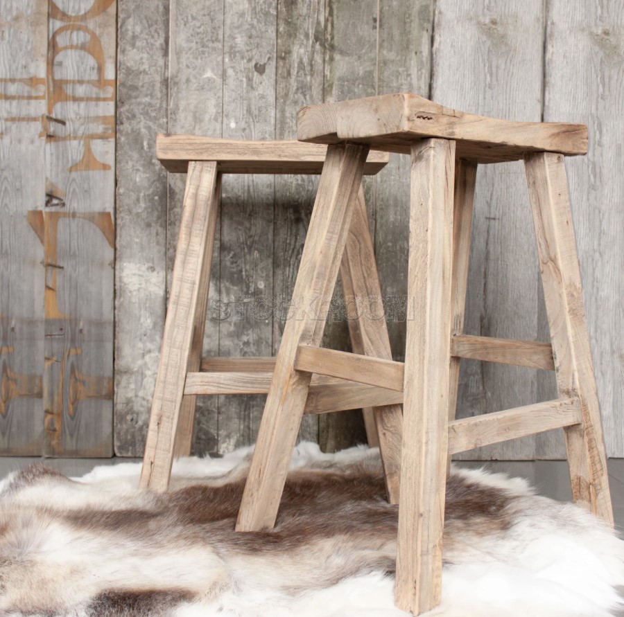 Vintage Rustic Wooden Bar Stool