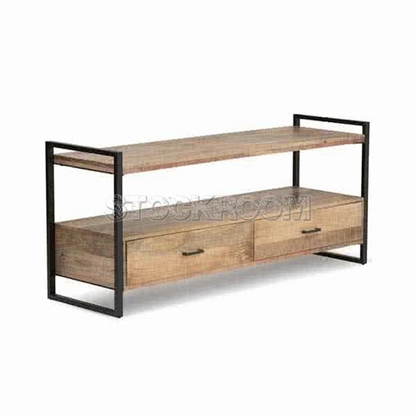 Wade Industrial Style Solid Wood TV Cabinet With Drawers