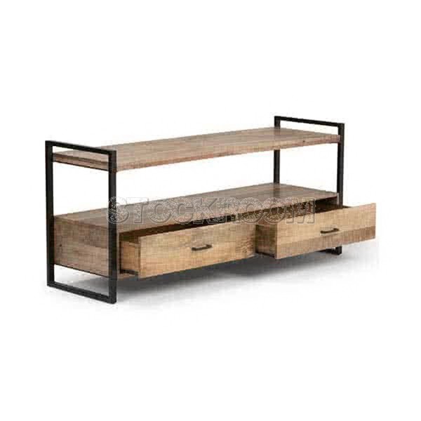 Wade Industrial Style Solid Wood TV Cabinet With Drawers