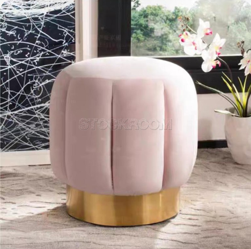 Wang Velvet Round Ottoman